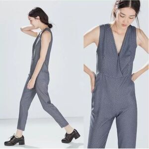 ZARA Trafaluc Blue Tie Geometrical Skinny Jumpsuit  XS